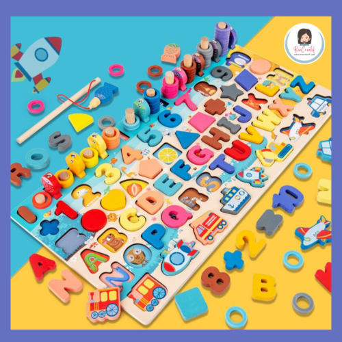 BiCreatif 7IN1 Educational Montessori Math Toys Rainbow Rings Children Gift Wooden Toys Kids | Age 3 to 6 years old