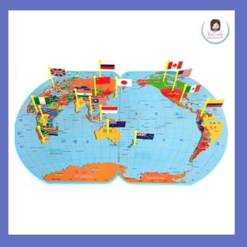 Wooden World Map Board With Country Flags Puzzle - XL